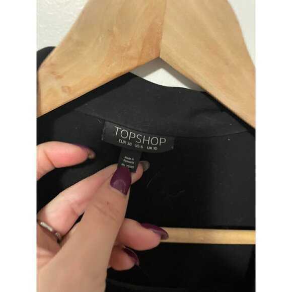 Topshop Trench Coat Women's Size 6 Black Buttons Half Sleeves Cardigan Style - Picture 4 of 4